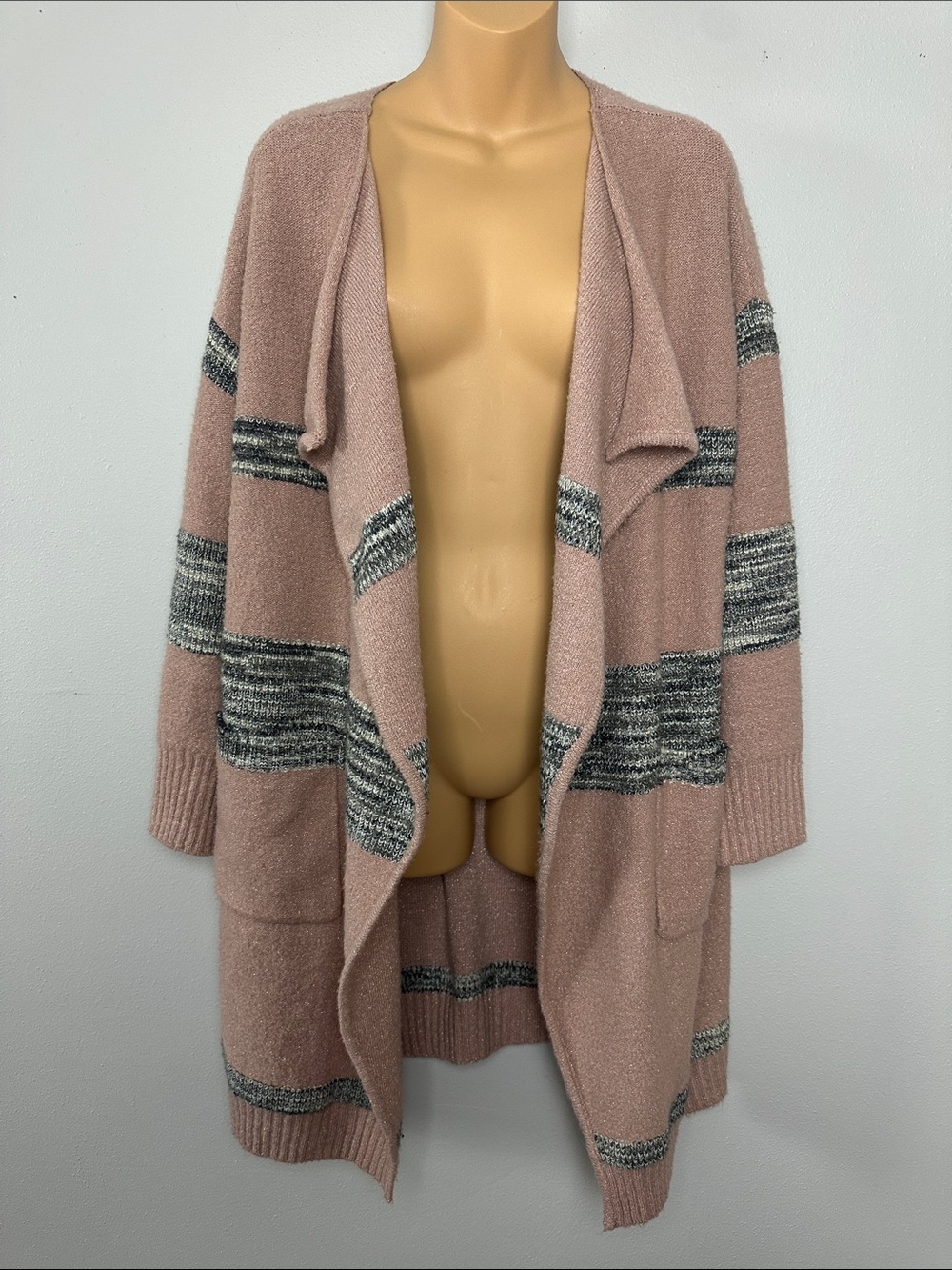 Sunday Blush Pink Open Front Striped Cardigan